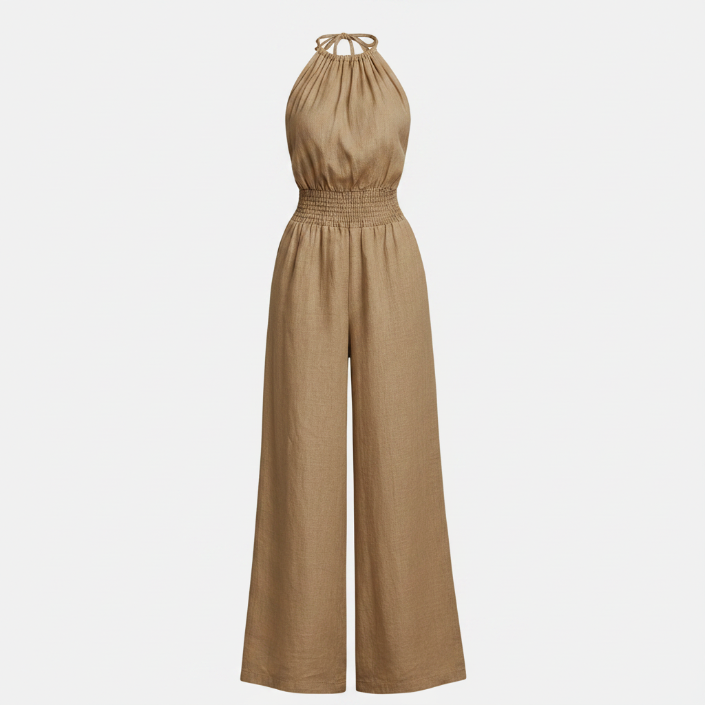 Lightweight Halter Wide Leg Jumpsuit for Summer and Holidays