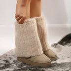 Women’s tall-shaft platform boots with faux-fur upper, beige slip-on design.