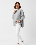 Women's high-neck oversized knit sweater, soft grey chunky rib hem, loose fit