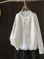 Women's button-front ribbed-cuff sweater, white