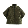 Olive green quilted bodywarmer with stand collar and short sleeves