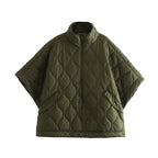 Olive green quilted bodywarmer with stand collar and short sleeves