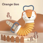 Orange animal accordion and rattle toy with handle and zigzag spring sound coils