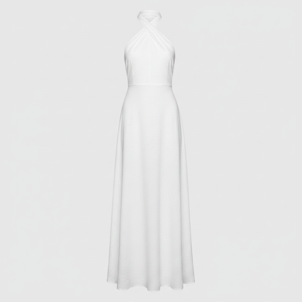 Bohemian Linen Elegant Halter Maxi Dress for Holidays