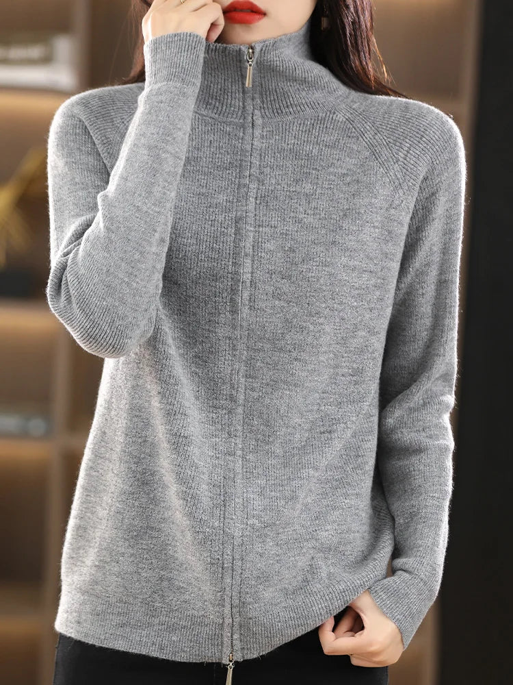 Women's Cardigan With Double Zipper And Soft Knit Warmth | Celeste