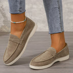 Women's suede loafers, beige slip-on shoes with cushioned insole