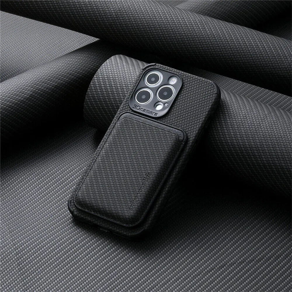 TitanWallet MagSafe phone wallet case, dark gray textured fabric with front card pocket