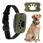 Ultrasonic anti-barking training collar with black strap and green control unit