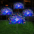 RGB multi-color solar pathway stake LED lights, round fan glow on metal stems.