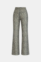 Leopard-print straight-leg trousers, wide relaxed fit, full-length front view