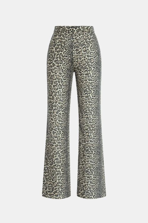 Leopard print straight-leg trousers, front view with high-rise waistband