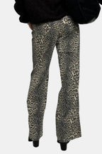 Leopard-print relaxed straight-leg trousers with wide straight leg and hem cuffs