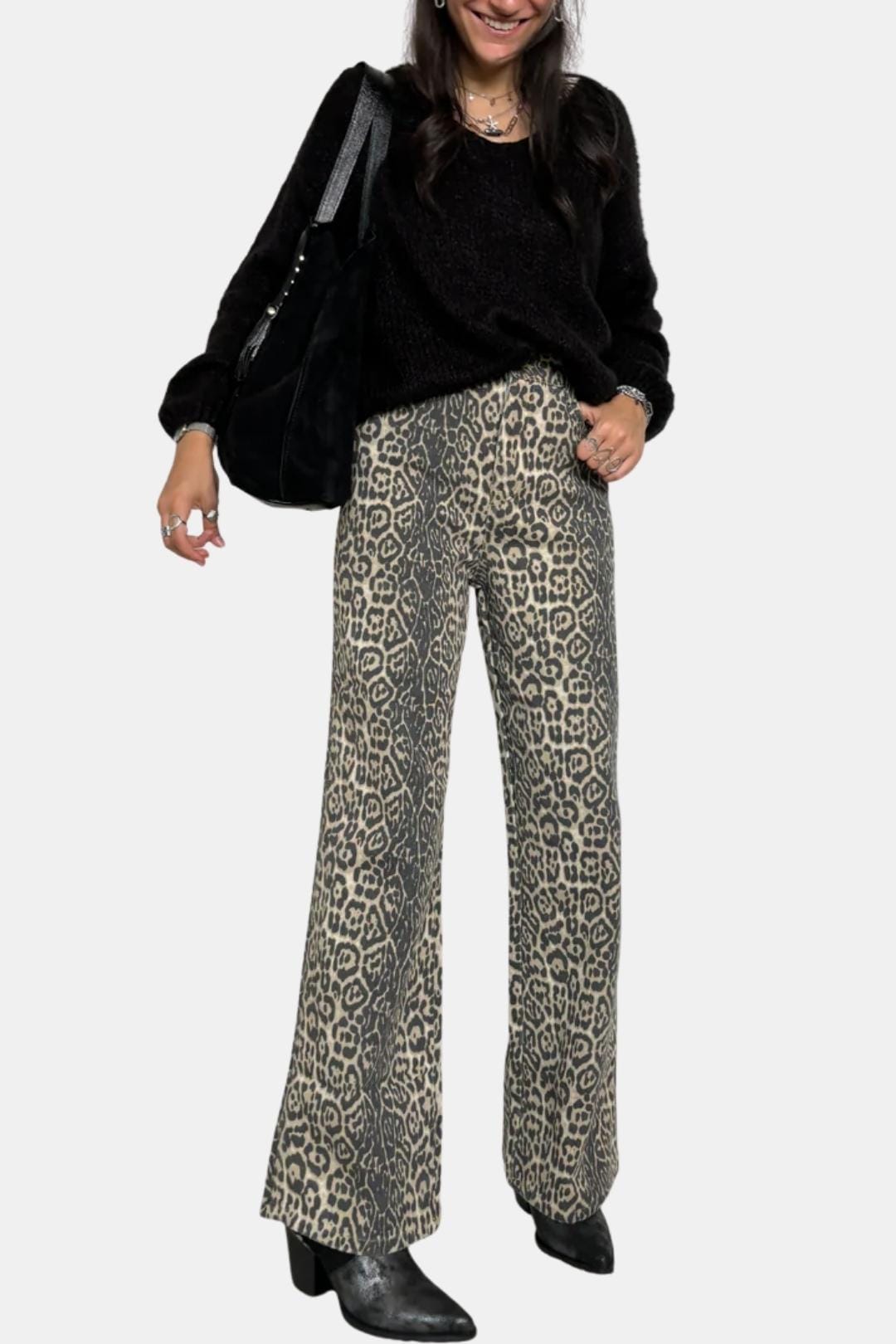 Leopard-print relaxed straight-leg trousers, wide fit, full-length legs