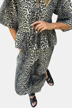 Leopard-print relaxed straight-leg trousers with adjustable waist detail