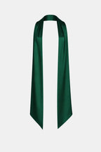 Women's satin neck scarf in emerald green with long drape and pointed ends