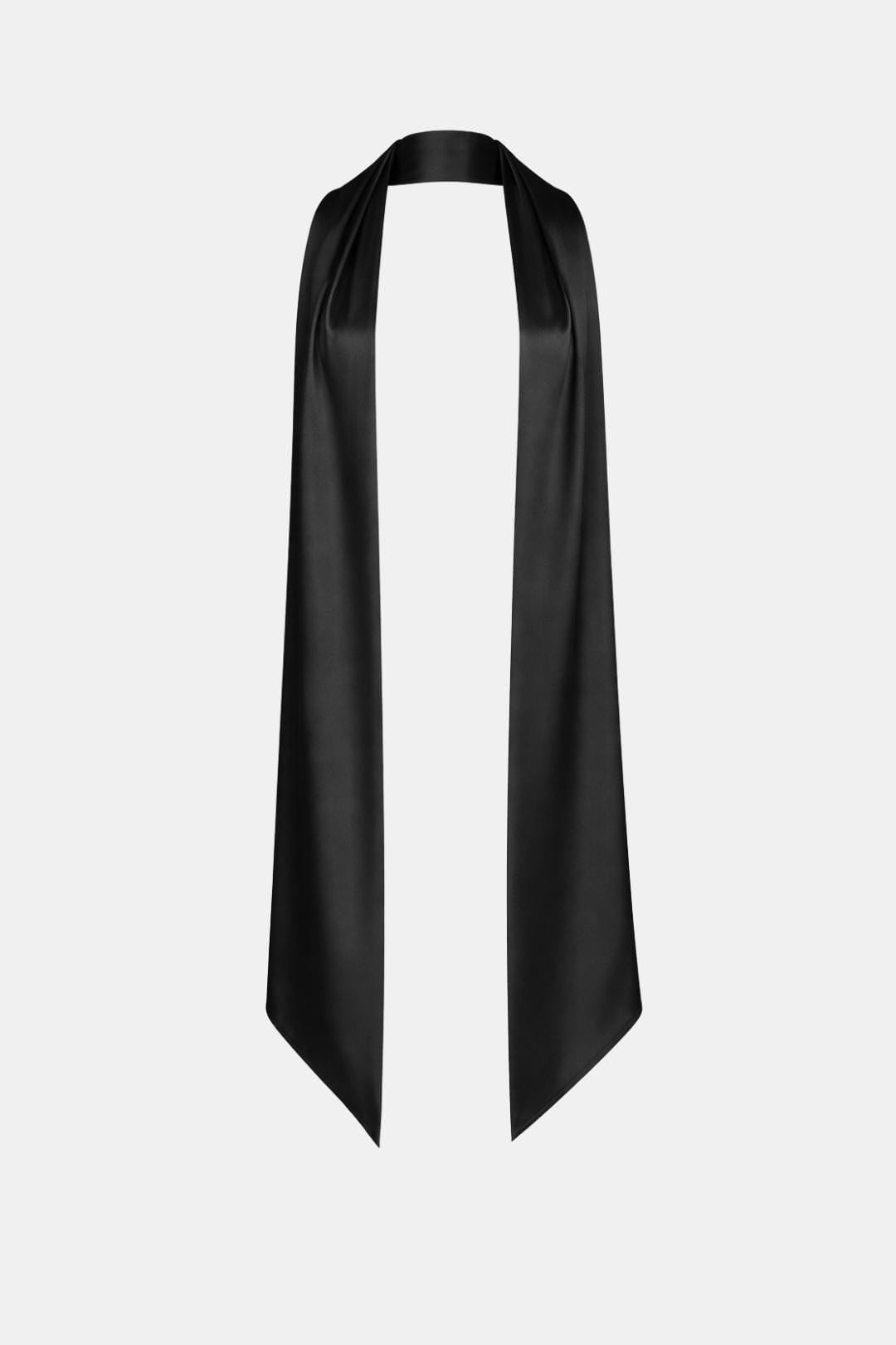 Women's satin neck scarf in black with long drape and pointed ends