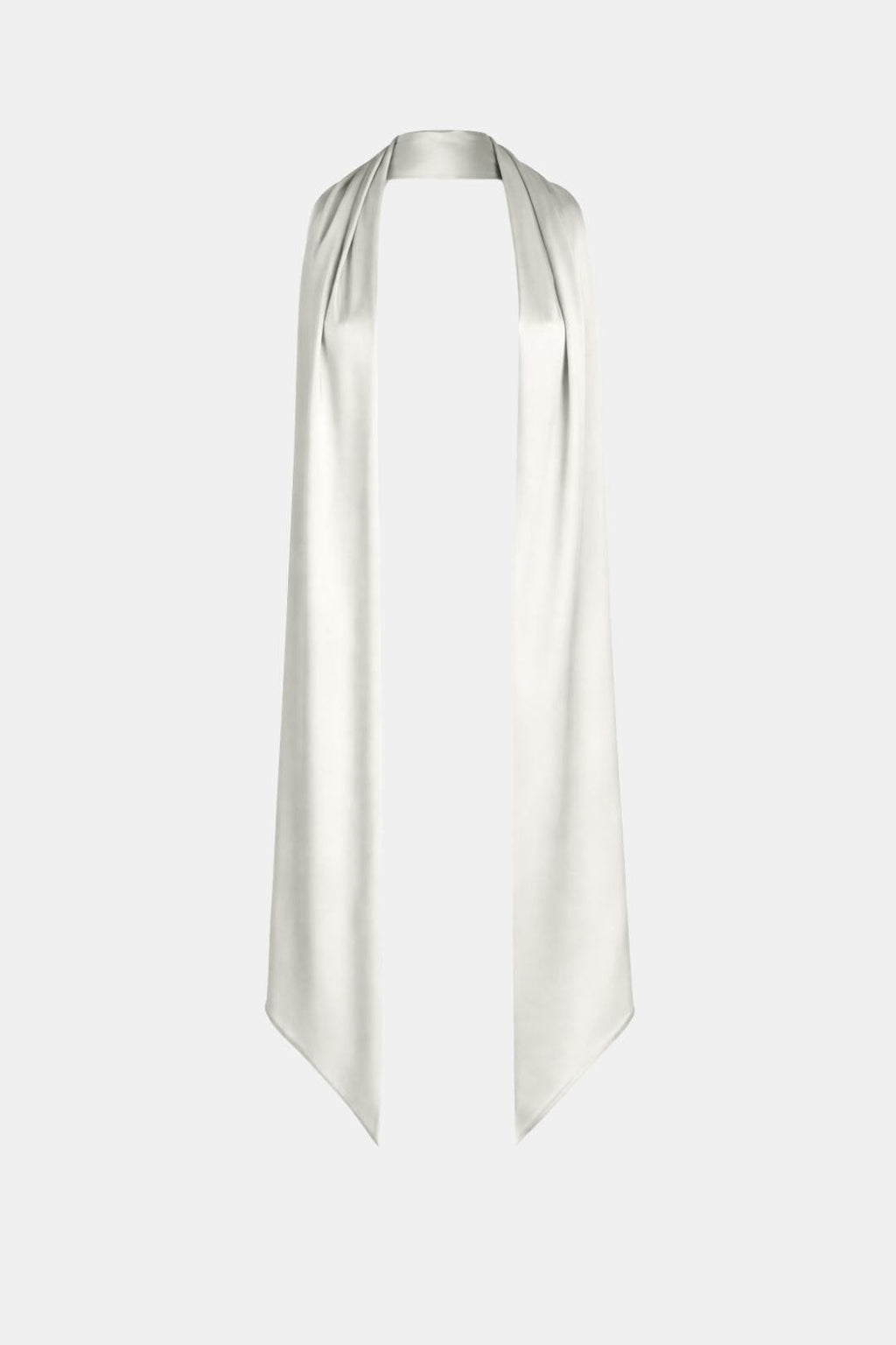 Women's satin neck scarf in ivory with long drape and pointed ends