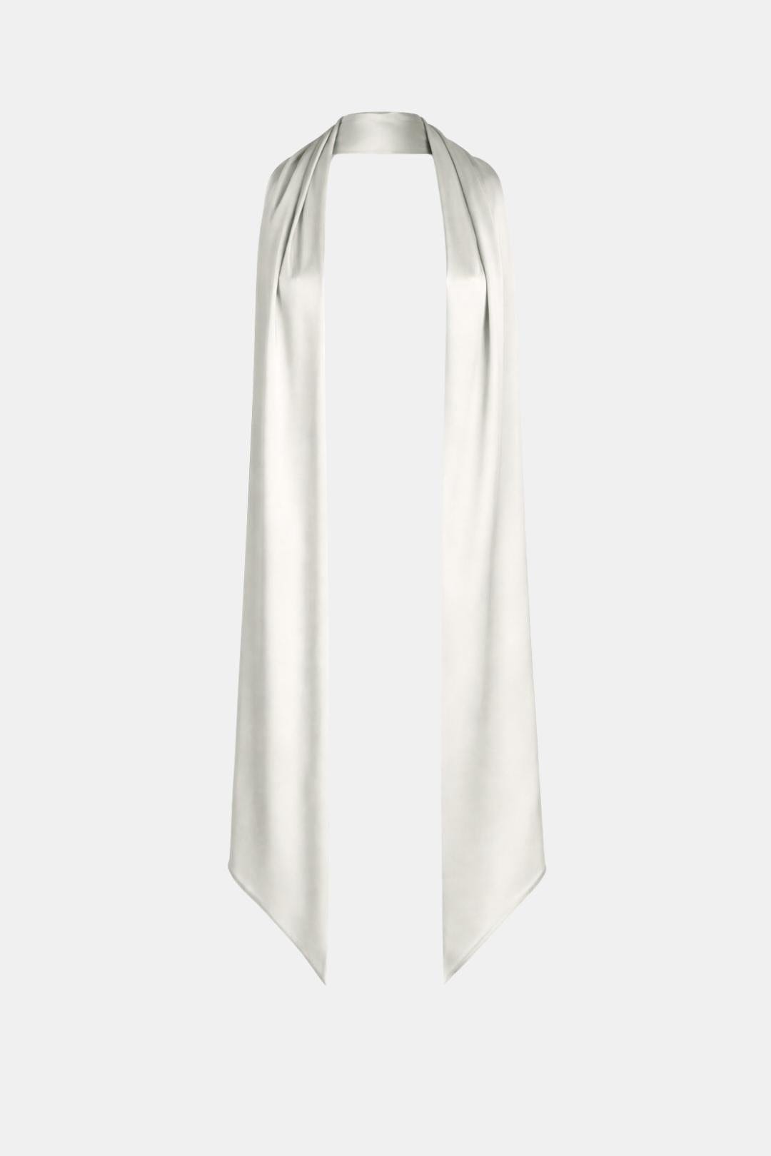 Women's satin neck scarf in ivory with long drape and pointed ends