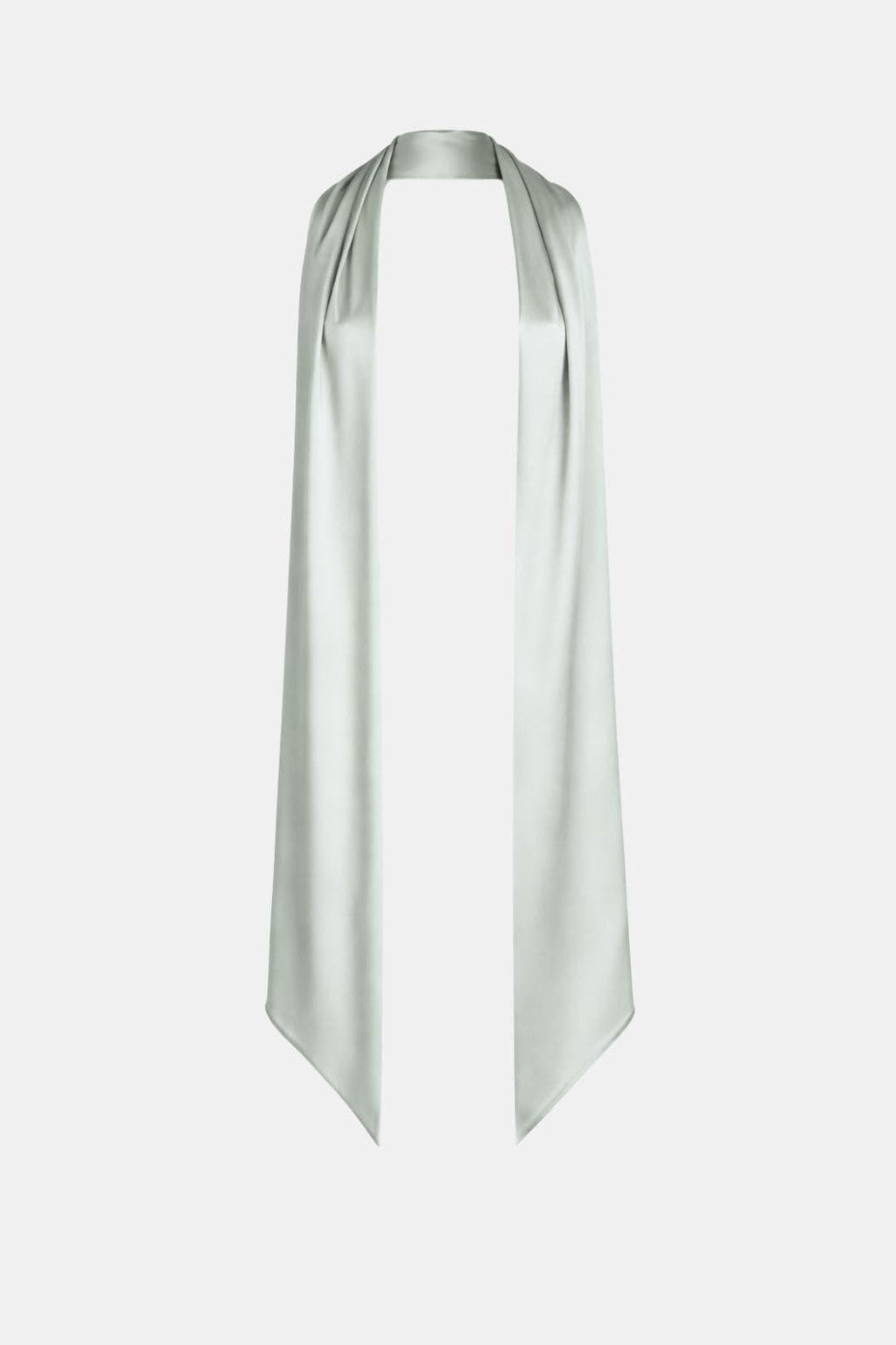 Women's satin neck scarf in mint with long drape and pointed ends