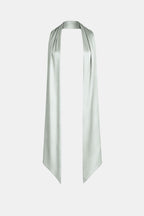 Women's satin neck scarf in mint with long drape and pointed ends