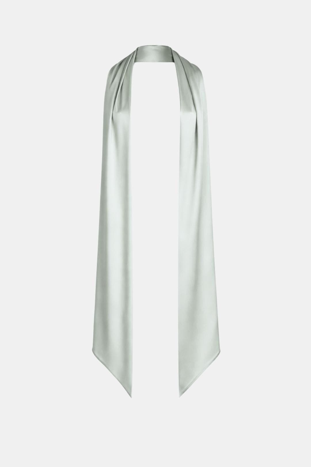 Women's satin neck scarf in mint with long drape and pointed ends