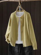 Women's button-front ribbed-cuff sweater, olive yellow