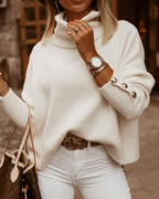 Women's Turtleneck Sweater Silver Button Sleeves | Cozy Fall Fashion