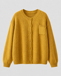 Yellow knit button-up cardigan with button front and chest pocket