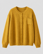 Yellow knit button-up cardigan with button front and chest pocket