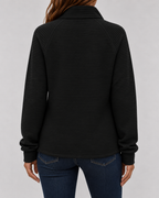 Black ribbed quarter-zip long sleeve pullover back view with full sleeve