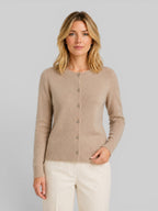 Women's wool knit cardigan, beige button-front with long sleeves and relaxed fit