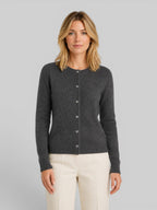 Women's wool knit cardigan, dark grey, button-front long sleeves
