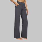 Women's comfort-fit dark gray pants with side pockets, relaxed wide-leg