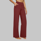 Women's comfort-fit burgundy pants with side pockets, relaxed wide-leg