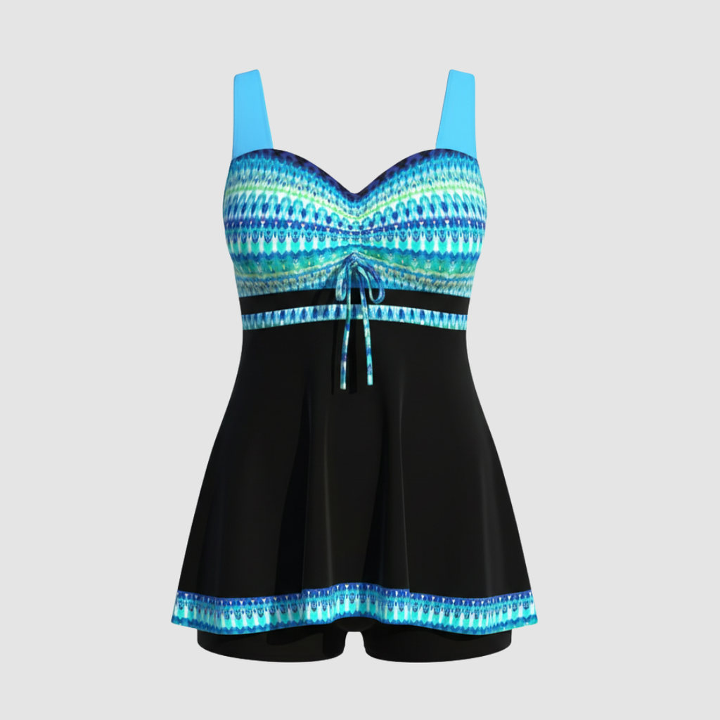 Nautical Print One Piece Swim Dress with Built In Briefs