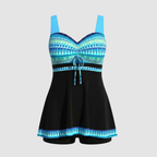 Nautical Print One Piece Swim Dress with Built In Briefs