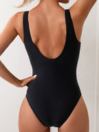 Scoop Neck One Piece Swimsuit with Contrast Side Panels