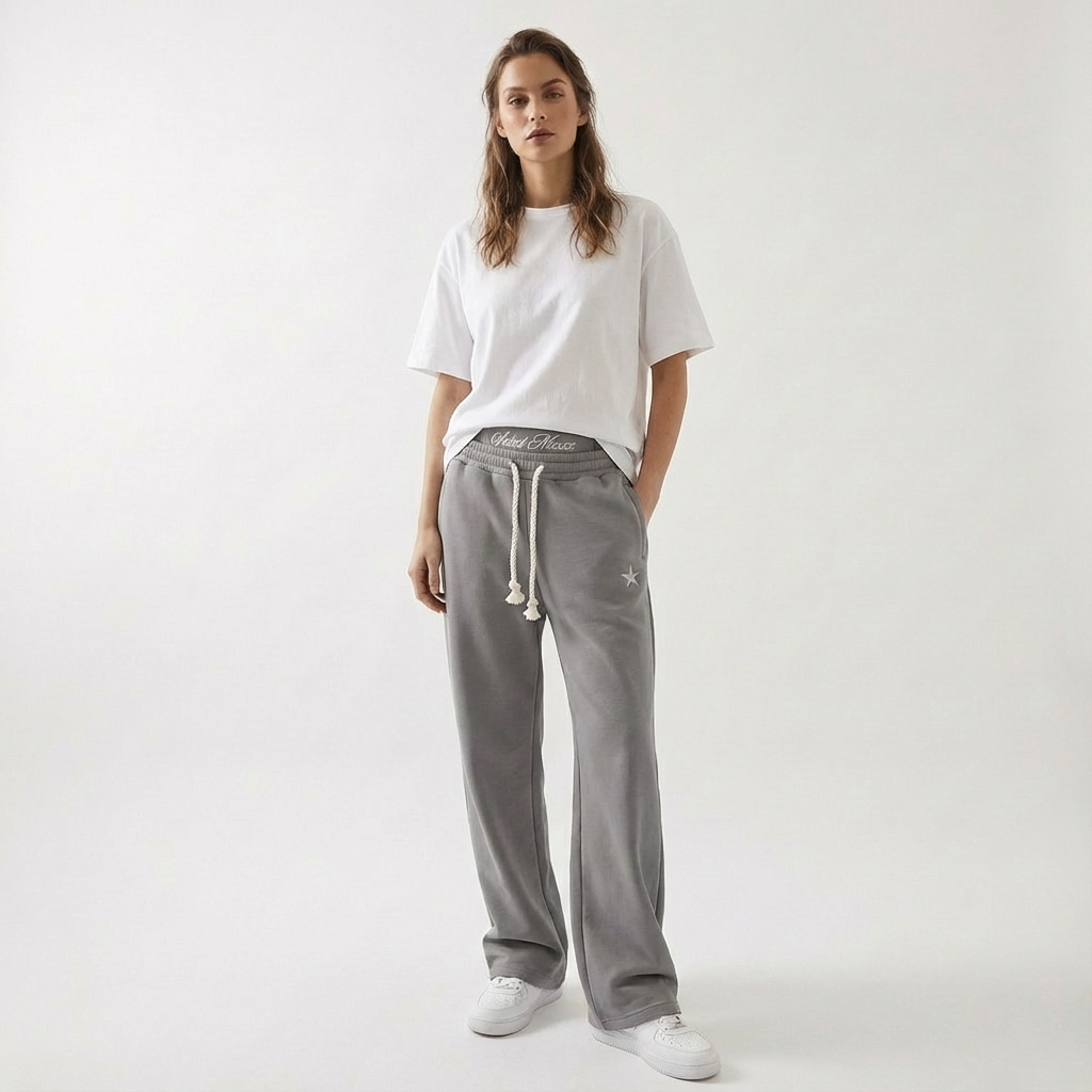 Unisex baggy joggers in gray with adjustable drawstring waist and side pockets