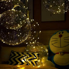 Warm white LED transparent balloons with light sparkles and visible light strands