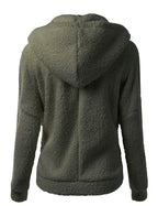 Soft fleece hooded zip jacket in olive green with hood and back seam panel
