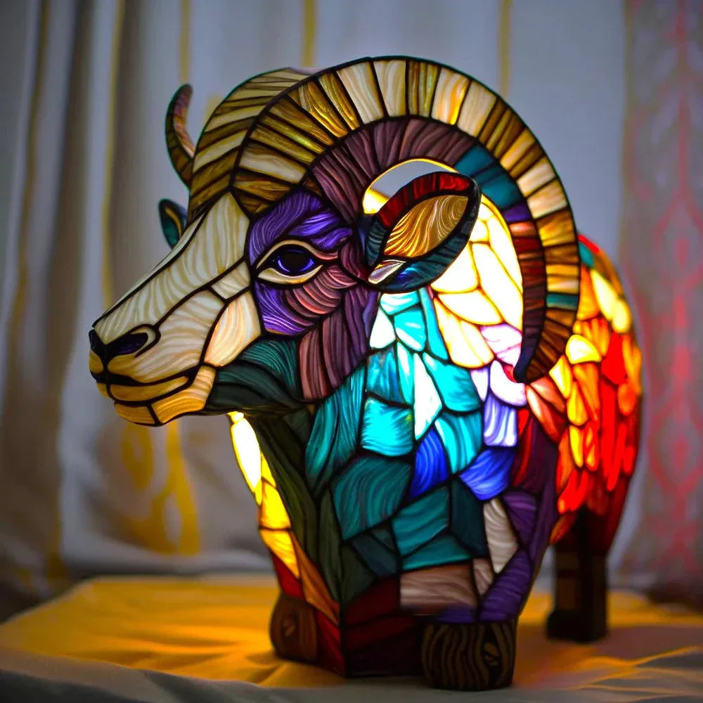 Horse mosaic stained-glass table lamp with multicolor mane and bright details
