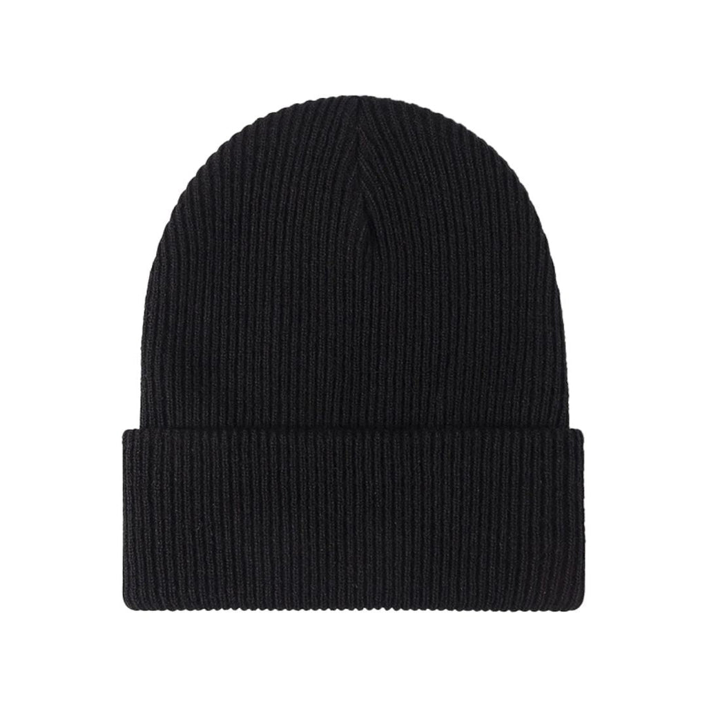 Black knitted beanie with ribbed fold-over brim