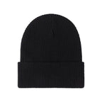 Black knitted beanie with ribbed fold-over brim