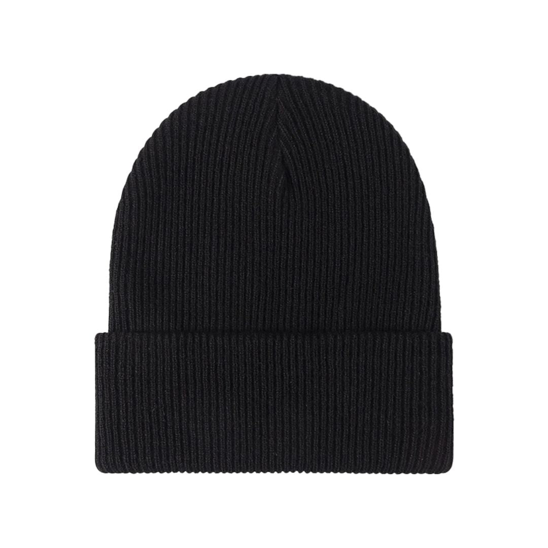 Black knitted beanie with ribbed fold-over brim