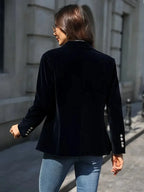 Women’s Velvet Button-Front Tailored Blazer - Single-Breasted Workwear Jacket