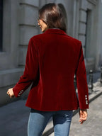 Women’s Velvet Button-Front Tailored Blazer - Single-Breasted Workwear Jacket