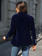 Women’s Velvet Button-Front Tailored Blazer - Single-Breasted Workwear Jacket