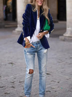Women’s Velvet Button-Front Tailored Blazer - Single-Breasted Workwear Jacket