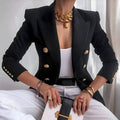 Women’s Double-Breasted Gold Button Suit Blazer - Tailored Workwear Jacket