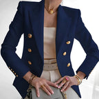 Women’s Double-Breasted Gold Button Suit Blazer - Tailored Workwear Jacket